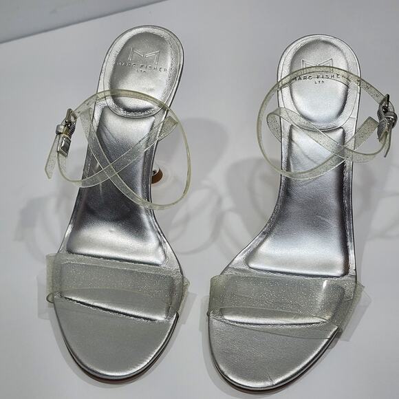 Marc Fisher Calisty Strappy High Heeled Sandals Ankle Strap Glitter Silver‎ Sz 8 - Picture 6 of 16